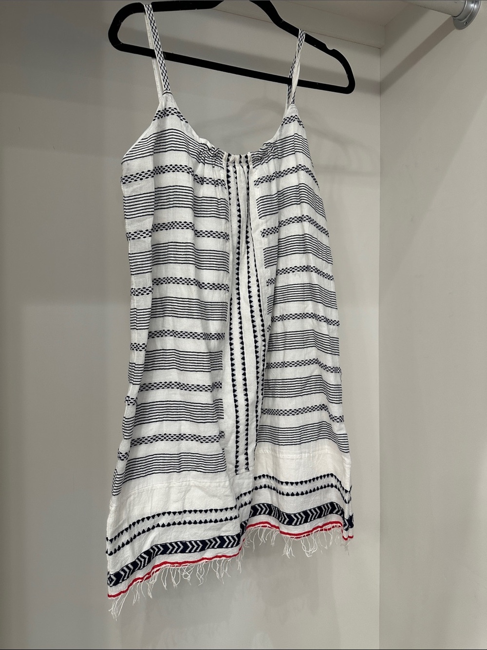 Lemlem xs Striped White & Navy Sleeveless swing dresswith Red Accent.  New